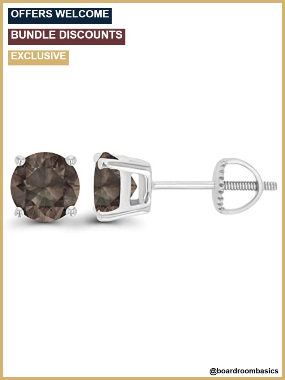 Sterling Silver Smokey Quartz 6mm Round Screwback Stud Earrings